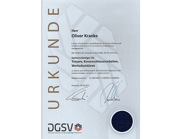 Gutachter-Urkunde DSGV von 2013